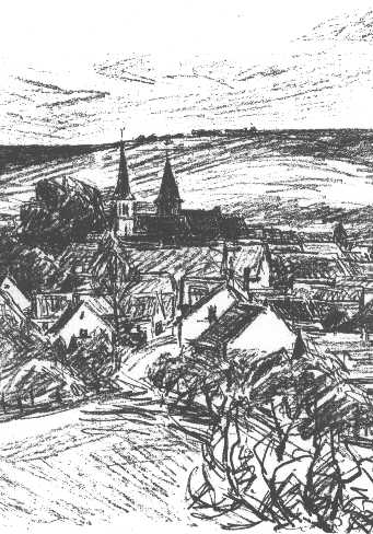 Lithography of Gundersheim, painted by D. Wohlgemuth (1928)