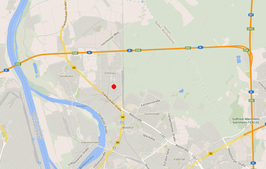 Mannheim-Schönau, Auszug aus Google Maps