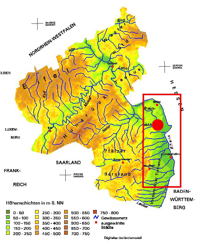 Höhenmodell von Rheinland-Pfalz